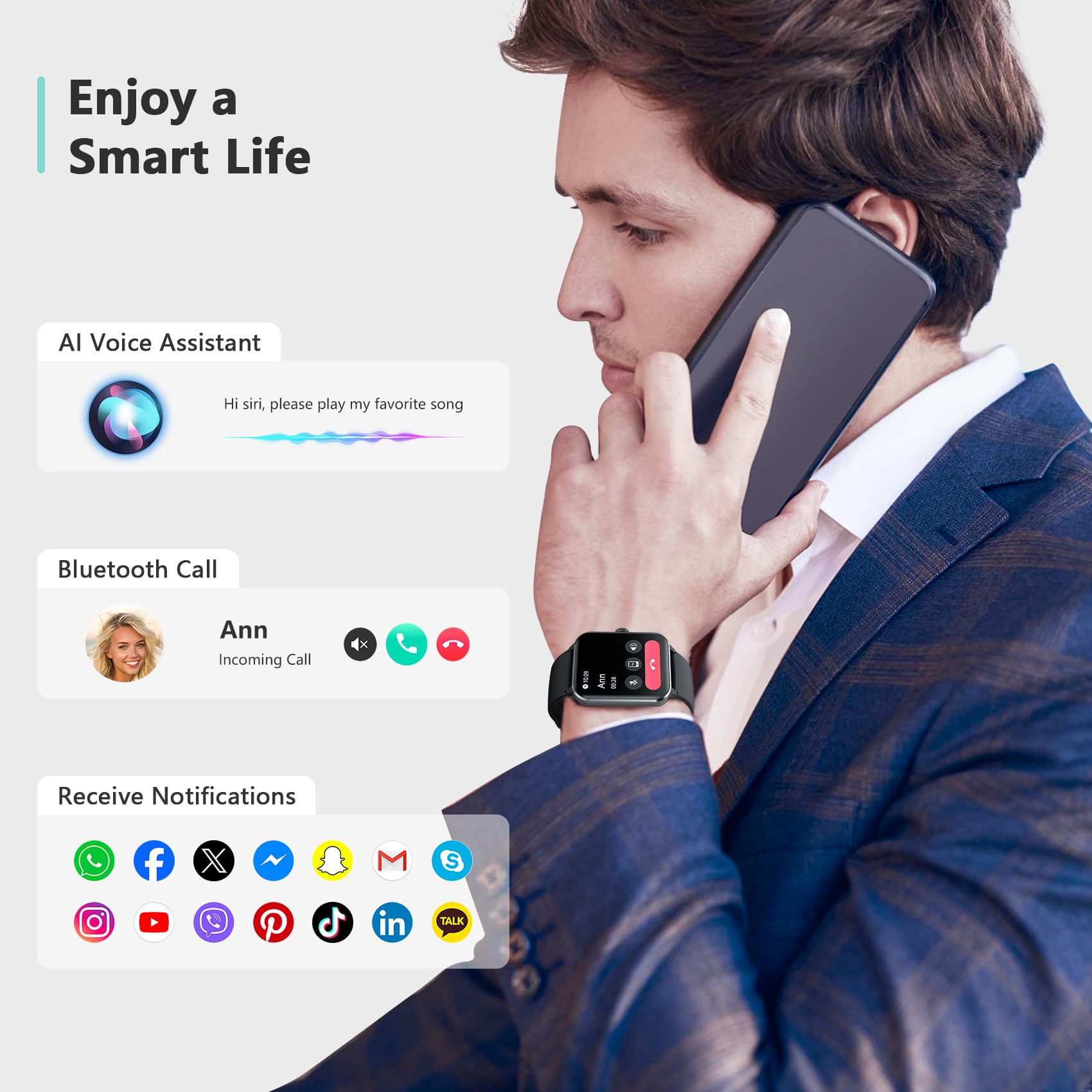 Blackview 2025 Smart Watch (Answer/Make Calls), Fitness Watch For Men And Women With Heart Rate/Spo2/Sleep Monitor/2 Straps, 100